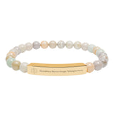 HHT Medical ID Bracelet | Engravable Natural Stone Bar Bracelet — Stretch Beaded Bracelet with Customizable Engraved Bar (Howlite & Pastel Amazonite)