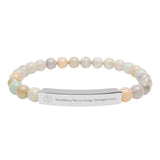 HHT Medical ID Bracelet | Engravable Natural Stone Bar Bracelet — Stretch Beaded Bracelet with Customizable Engraved Bar (Howlite & Pastel Amazonite)