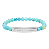 HHT Medical ID Bracelet | Engravable Natural Stone Bar Bracelet — Stretch Beaded Bracelet with Customizable Engraved Bar (Howlite & Pastel Amazonite)