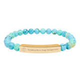 HHT Medical ID Bracelet | Engravable Natural Stone Bar Bracelet — Stretch Beaded Bracelet with Customizable Engraved Bar (Howlite & Pastel Amazonite)