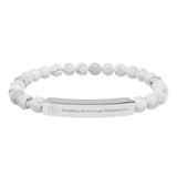 HHT Medical ID Bracelet | Engravable Natural Stone Bar Bracelet — Stretch Beaded Bracelet with Customizable Engraved Bar (Howlite & Pastel Amazonite)