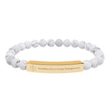 HHT Medical ID Bracelet | Engravable Natural Stone Bar Bracelet — Stretch Beaded Bracelet with Customizable Engraved Bar (Howlite & Pastel Amazonite)